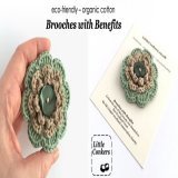 Eco-friendly flower brooch with upcycled button - one of my #BroochesWithBenefits range.  #EcoFriendly #GiftIdeas #EcoGifts #OrganicCotton