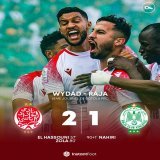 TERMIN&Eacute; !   Le Wydad s'adjuge le derby de Casablanca apr&egrave;s un match compl&egrave;tement fou qui s'est achev&eacute; avec 15 minutes de temps additionnel !   Victoire 2-1 des Wydadis sur leurs ennemis Rajaouis.   #BotolaProINWI | #WACRCA