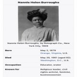 Nannie Burroughs was an educator, activist, and feminist who stressed women&rsquo;s self-reliance and economic freedom.   She saw voting as a crucial tool of empowerment.   She was committed to educating Black women, founding the  National Training S