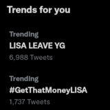 [INFO] - &ldquo;LISA LEAVE YG&rdquo; and #GetThatMoneyLISA starting to trend after the news spreading that a company offered her ₩100 BILLION KRW to leave YG Entertainment and join them as soon as her contract ends.  #LISA #LALISA @BLACKPINK