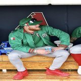 The Jordan Luka 1 meets the diamond. The baseball diamond.  Mexico&rsquo;s Alex Verdugo wearing the &ldquo;For the Love&rdquo; colorway pregame during the @WBCBaseball.