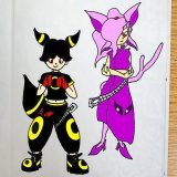 28th work: luna et sol The cosplayers of umbreon and espeon. Drawn on a notebook and colored by GIMP. (before I purchased Microsoft Surface)  I can understand Latin language a bit.  #illustration  #pokemon #eeveelution  #umbreon #espeon #イラスト #ポケモン #