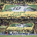 Fans wishing the great Pele &ldquo;get well soon&rdquo; during the Brazil  v South Korea  game.   A legend forever