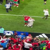Video of Sofiane Boufal dancing with his mum on pitch   After Morocco  sealed historic semi-final spot at #FIFAWorldCup