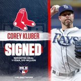 Same division, new club for Corey Kluber!  The 2x Cy Young winner is reportedly in agreement on a 1-year deal with the Boston #RedSox.