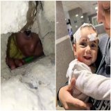 صورة عالمية لطفل غزة الناجي من آلة القتل الوحشية الإسرائيلية الأمريكية.  على مستوى العصر.. هذا الطفل الأكثر حظاً في غزة فلسطين.  كل الحب لهذا الطفل الصغير.