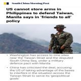 The Philippines has ruled out the United States stockpiling weapons that could be deployed to defend Taiwan on bases the security ally has access to under the Enhanced Defence Cooperation Agreement. -> Weapons can be &ldquo;repurposed&rdquo; at an