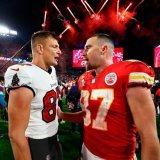 Rob Gronkowski:  Age: 33  4x Super Bowl champ  4x First-team All-Pro  5x Pro Bowl  Most rec TDs in a season by a TE  Travis Kelce:  Age: 33  2x Super Bowl champ  4x First-team All-Pro  8x Pro Bowl  Most rec yds in a season by a TE  Better TE in their