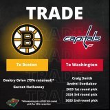 ICYMI: Washington traded Dmitry Orlov and Garnet Hathaway to Boston yesterday, with Minnesota also retaining some of Orlov&rsquo;s contract. #allcaps #NHLBruins #mnwild #nhl #HockeyTwitter #NHLTradeDeadline