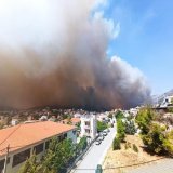 The fire just outside #Athens has now reached the National Road that circles the city, authorities closed the road near Elefsina. #&Alpha;&tau;&tau;&iota;&kappa;ή The wind here is just terrible, all night it gusted so strongly there are ripped awning