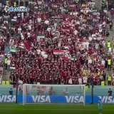 Football fans chant for Palestine and raise Palestinian flags during the Qatar vs. Netherlands 2022 World Cup match in Qatar. #FIFAWorldCup