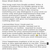 I wrote this message for SRK on the 24th January 2023. Pathaan was such an emotional and special experience. My love for this man will never fade away. I will love him Jab Tak Hai Jaan.