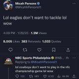 What a burn  NBC&rsquo;s social media crew roasted Micah Parsons and the Cowboys   #nfl #nfltwitter #nflfootball #nfldraft #americanfootball #quarterback #nflsunday #espn #nflmemes #sports #nflnetwork #nflnews #nflplayoffs #football #touchdown