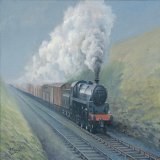A British Railways class 4 freight train.  Oil on Canvas.  16" x 12"  #Railway #Rail #Train #Steam #Transportation