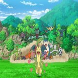 昨日の #アニポケ は、優勝したサトシをオーキド研究所にいるみんなでお祝い  やっぱり一番先頭は #ベイリーフ   最後にはあの伝説のポケモンも再び