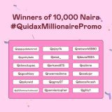 Congratulations to the first 50 people to win 10,000 Naira in the #QuidaxMillionairePromo    A sweet weekend for these lucky winners   More to come! Watch this space
