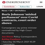 " @BorisJohnson Johnson misled parliament over the publication of coronavirus contracts, a court order appears to show."  *Misled = lied.  #ToryCorruption #CostOfLivingCrises