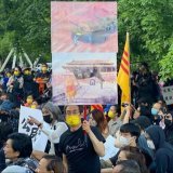 Toronto 2000 people commemorates together Tiananmen Massacre 33 Years 天安門「六四」33 周年.  I brought a few paintings along.  More photos and videos to come....  Photo credit: FionaYellow Wong.  Thank you!!!