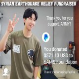 Thanks to all who donated towards the #Syria_earthquake relief fundraiser. $571.13 USD we donated in Namjoon's name.   aRMy does it best