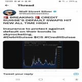 速報  世界最大級の銀行のもうひとつ、スイスのクレディ&bull;スイス銀行、デフォルト&bull;スワップが過去最高に  債務不履行に備える保険が急増中  (そんな保険あっても、もう形だけでお金はないでしょうにぃ〜)