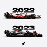 2022 vs 2023 Haas livery Which one do you prefer? #Haas #HaasF1 #F1 #F12023