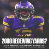 Justin Jefferson needs 244 RECEIVING YARDS over the final two games to be the first player in #NFL history to reach 2,000 in a single season.   #SKOL