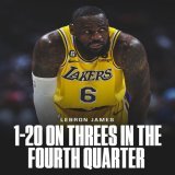 LeBron James has missed 19 straight threes in the fourth quarter this postseason.