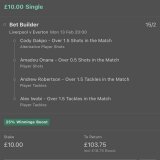 Liverpool vs Everton  Gakpo is averaging 2.4 shots per game and Onana is averaging 1  Robertson is averaging 2 tackles per game   Iwobi averaged 1.8 but will have to help Mykolenko out against Trent and Salah