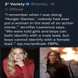 Jennifer Lawrence was the first female action star.   Linda Hamilton Pam Grier Michelle Yeoh Sigourney Weaver Milla Jovovich Uma Thurman  Angelina Jolie Michelle Rodriguez Carrie-Anne Moss Halle Berry  This women owe everything to Jennifer Lawrence&r