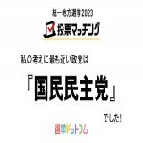 党首なので1位が国民民主党になるのは当たり前だと思うけど、100％じゃないのがモヤる。おもしろいね。 #国民民主党  【 #統一地方選挙2023 】わたしの考えに最も近い政党は『国民民主党』でした！マッチング度は93%です！＜選挙ドットコム＞ #統一地方選挙 #投票マッチング