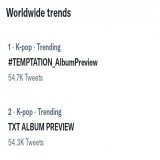 WORLDWIDE TRENDS!  1. #TEMPTATION_AlbumPreview  2. TXT ALBUM PREVIEW  6. #TOMORROW_X_TOGETHER  8. DEVIL BY THE WINDOW   #SugarRushRide @TXT_members @TXT_bighit
