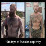 This is what a fighter of AZOV Regiment, a defender of Azovstal and Mariupol, looks like after 100 days of Russian captivity. "Humanism" in Russian-style looks like this and is no different from the conditions in the Auschwitz concentration camp.