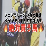 絶対買う馬  ・フェブラリーS ・ダイヤモンドS ・京都牝馬S ・小倉大賞典  今回も全て穴馬です！ フェブラリーSは昨年\u25ceカフェファラオで的中したレース！！  #BOOKERS
