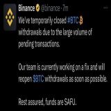 Billions of dollars have been withdrawn from Binance while the price of Bitcoin continues to plummet.  This is a big red flag. This sort of behavior happens during insolvency / legal risk.  To top it all off, withdrawals have stopped TWICE.  Play it 