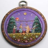 'Celebration in the Forrest' hand stitched embroidery by Irem Yazici, Turkish born textile artist #WomensArt