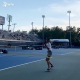 Hitting the practice court ahead of her match on Arthur Ashe   @naomiosaka | #USOpen