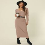 Buy Here |  Women's Fall Winter V Neck Long Sleeve Slim Fit Casual Midi Dress | Midsize Body Outfits #fashionista #fashion #fashionable #fashionstyle #fashioninspo #fashiondesigner #outfitoftheday #outfitstyle #outfitpost #outfits #womenswear #women