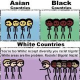aside from the fact that Asia is extremely diverse in skin tone from pale to dark brown(even easy Asians, which a fair amount of not majority are tan or darker) you straight up made the Asian stick figures yellow so your point was stupid and racist f