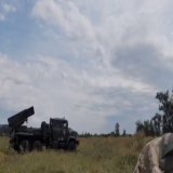 Ukrainian Vilkha MLRS rains fire down on russian invaders.