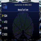 Европарламент большинством голосов проголосовал за трибунал для Путина  За проголосовали 427 парламентариев, против - 19, еще 33 воздержались.