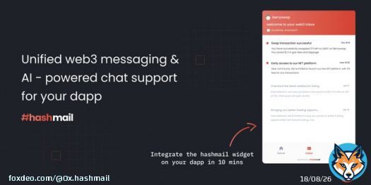 Web3 dapps have <5% retention today. But this can be improved easily by 3X.  @0x_hashmail is Intercom, natively built for web3. Deliver personalised messaging and AI-powered chat support to users - on your frontend, discord & TG in <10 minsTry for free