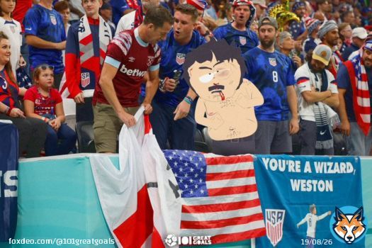 The USA fans were NOT about to let this England fan cover their flag   #FIFAWorldCup | #Qatar2022 | #ENGUSA
