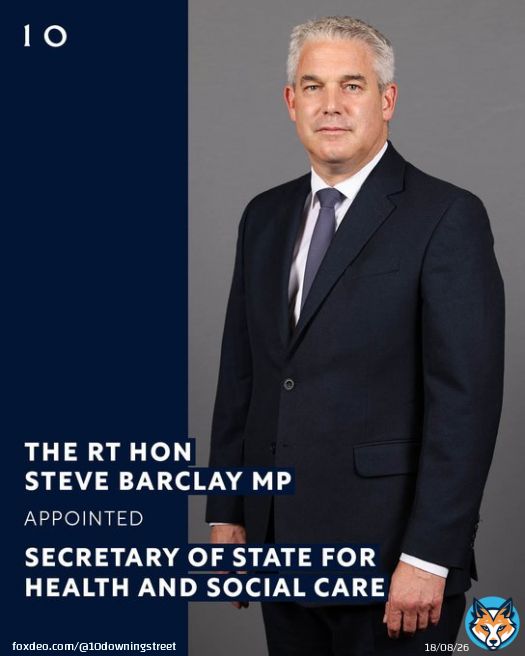 The Rt Hon Steve Barclay MP @SteveBarclay has been appointed Secretary of State for Health and Social Care @DHSCgovuk.   #Reshuffle