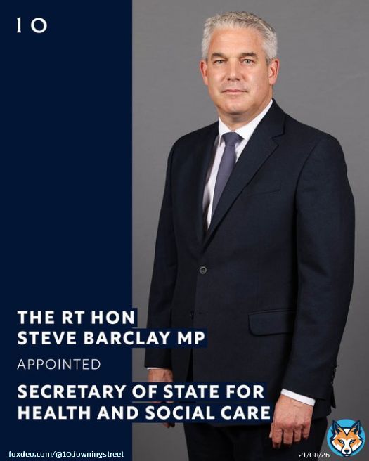The Rt Hon Steve Barclay MP @SteveBarclay has been appointed Secretary of State for Health and Social Care @DHSCgovuk.   #Reshuffle
