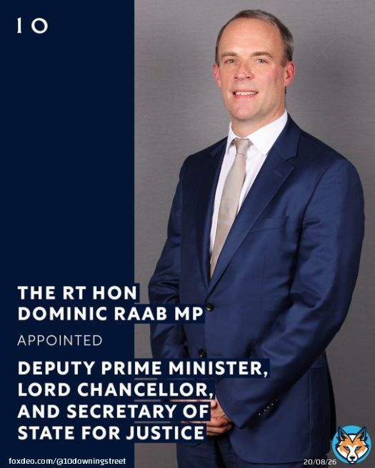The Rt Hon Dominic Raab MP @DominicRaab has been appointed Deputy Prime Minister, Lord Chancellor, and Secretary of State for Justice @MoJGovUK.    #Reshuffle