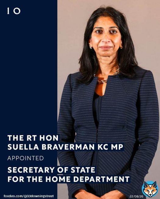 The Rt Hon Suella Braverman KC MP @SuellaBraverman has been appointed Secretary of State for the Home Department @UKHomeOffice.   #Reshuffle