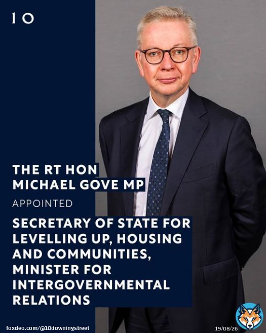 The Rt Hon Michael Gove MP @MichaelGove has been appointed Secretary of State for Levelling Up, Housing and Communities, Minister for Intergovernmental Relations @LUHC.  #Reshuffle