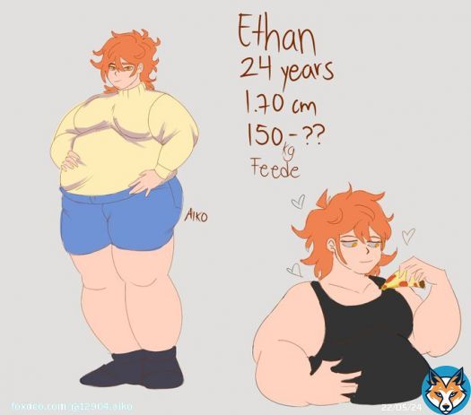 I draw my new Oc called Ethan  He likes to eat a lot, he doesn't have a goal set but he wants to weigh 200 kg or even more  supported by his job as an office worker and his lack of exercise. He loves to eat everything, his loves to have rolls in his arms