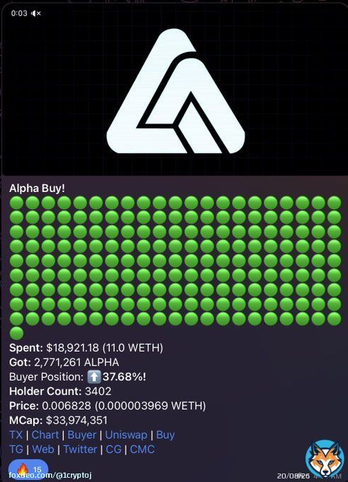Alpha Coin is picking up steam as watchers r jumping in knowing #AlphaCity is going to be insanely massive with utilities for the holder. @AlphaCrew23 @AlphaCityShow @OthersideMeta @OptimusAI_Token  Just the beginning of whats coming!