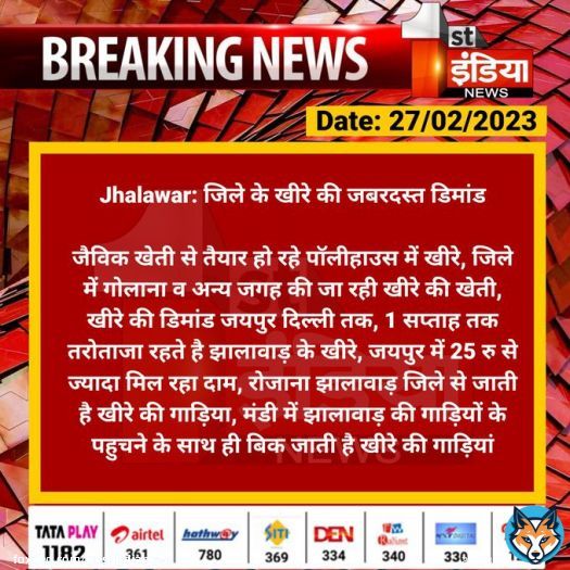 #Jhalawar: जिले के खीरे की जबरदस्त डिमांड  जैविक खेती से तैयार हो रहे पॉलीहाउस में खीरे, जिले में गोलाना व अन्य जगह की जा रही खीरे की खेती, खीरे की डिमांड जयपुर दिल्ली तक...  #RajasthanWithFirstIndia